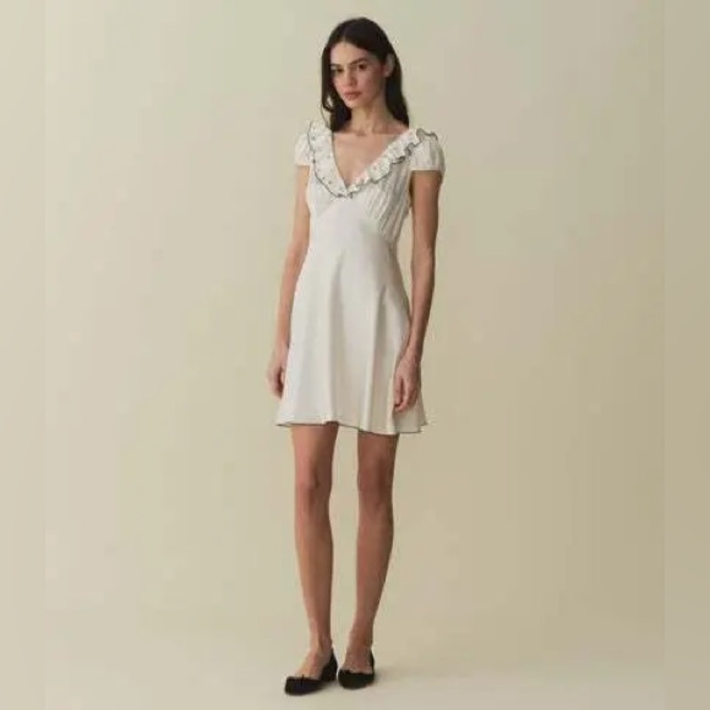 Doen Ivory Ruffle-Trim Mini Dress